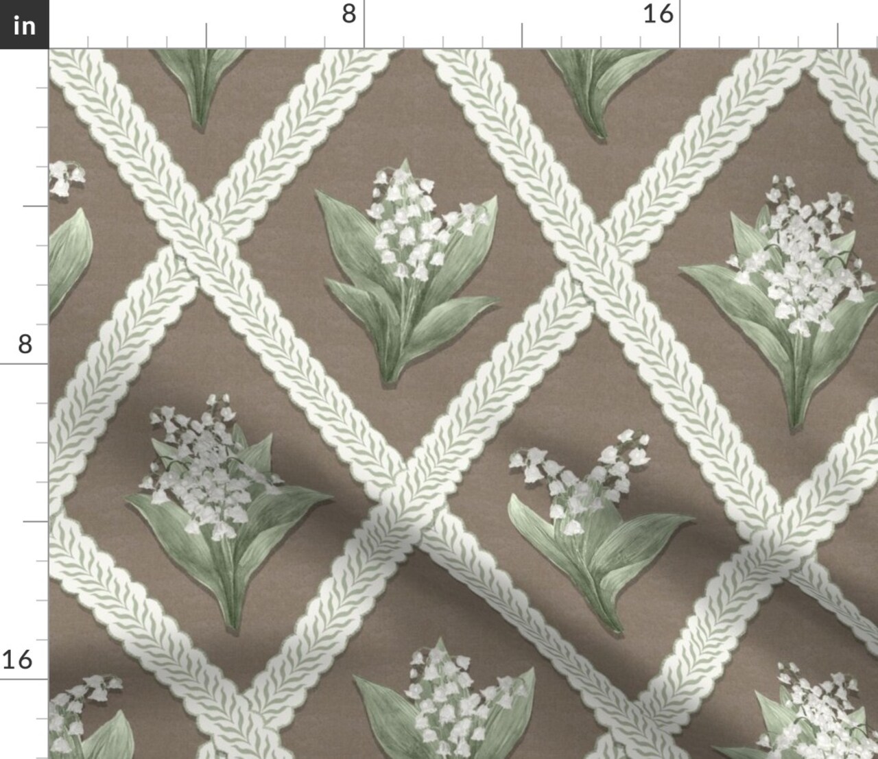 Traditional Floral Lattice Earth Tones Cottagecore Cream Brown Green Custom Printed Fabric by Spoonflower Various Fabrics by the Yard or Fat Quarter